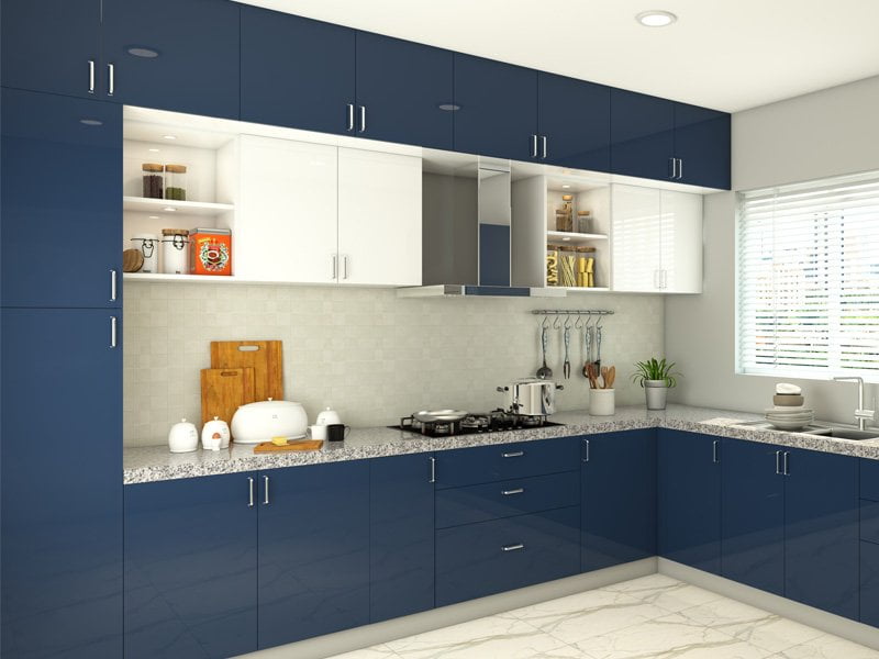 In this image L shaped kitchen